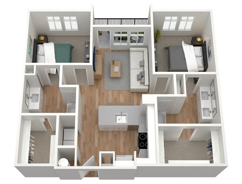 Floor plan for 2 beds, 2 baths, 1163 sqft
